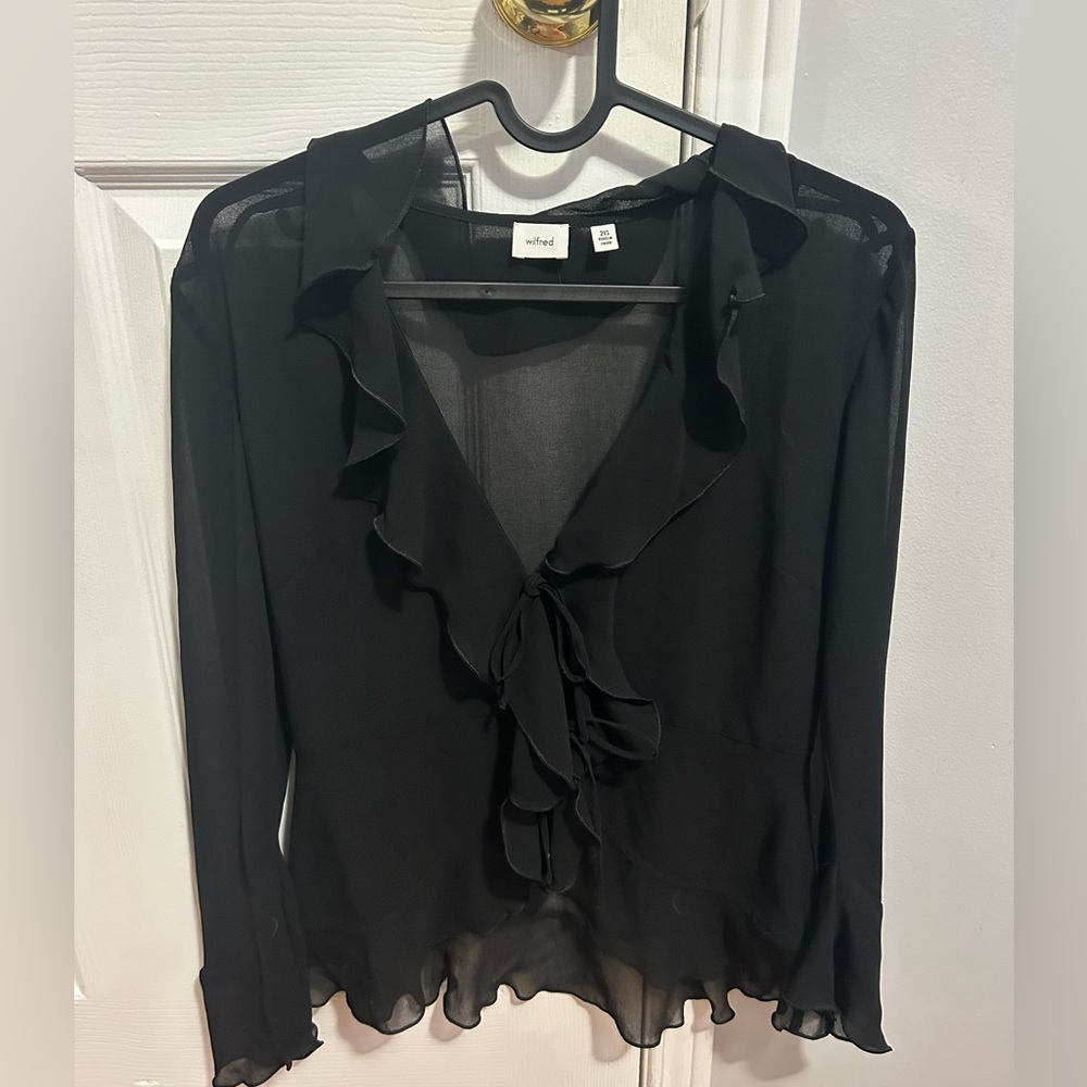Aritzia Wilfred Black Ruffled Tie Front Blouse